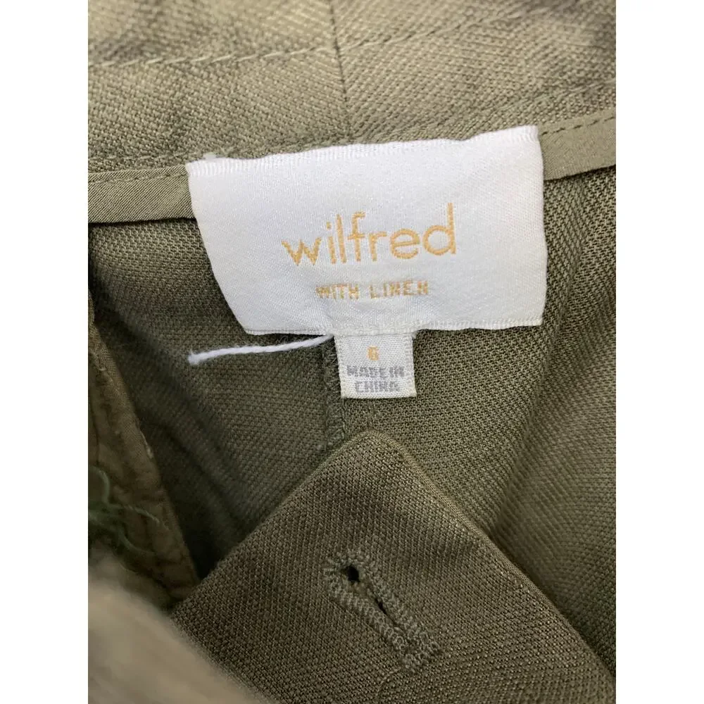Wilfred Women’s Sz 6 High Waist Crop Pant Tapered Legs Rolled Cuffs Green Linen